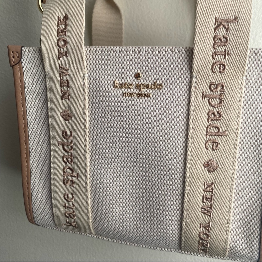 kate spade Kip Canvas Mini Tote crossbody handbag beige, removable strap, logo - Picture 13 of 13